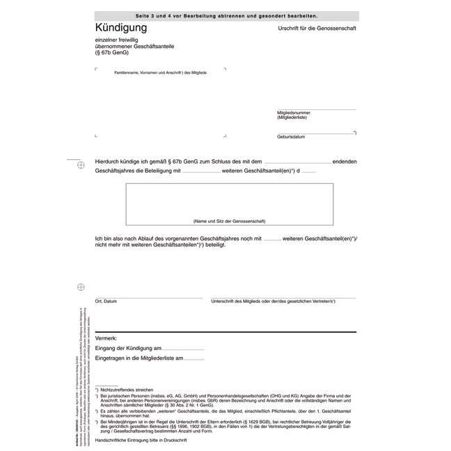Kündigung Auf ärztlichen Rat Formular Richtig Ausfüllen Kündigung einzelner freiwillig übernommener Geschäftsanteile | Pro